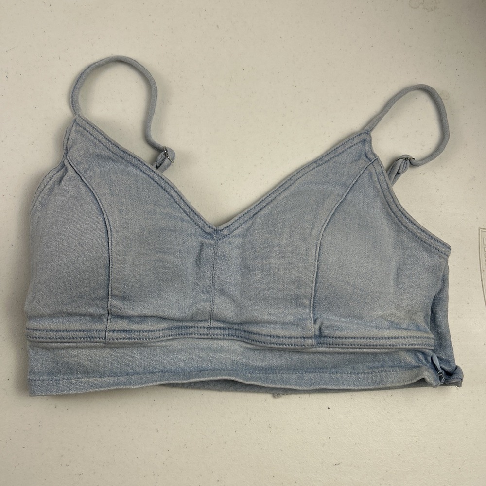 Haute Monde Women's Denim Blue Bralette Top Size L Side Zip